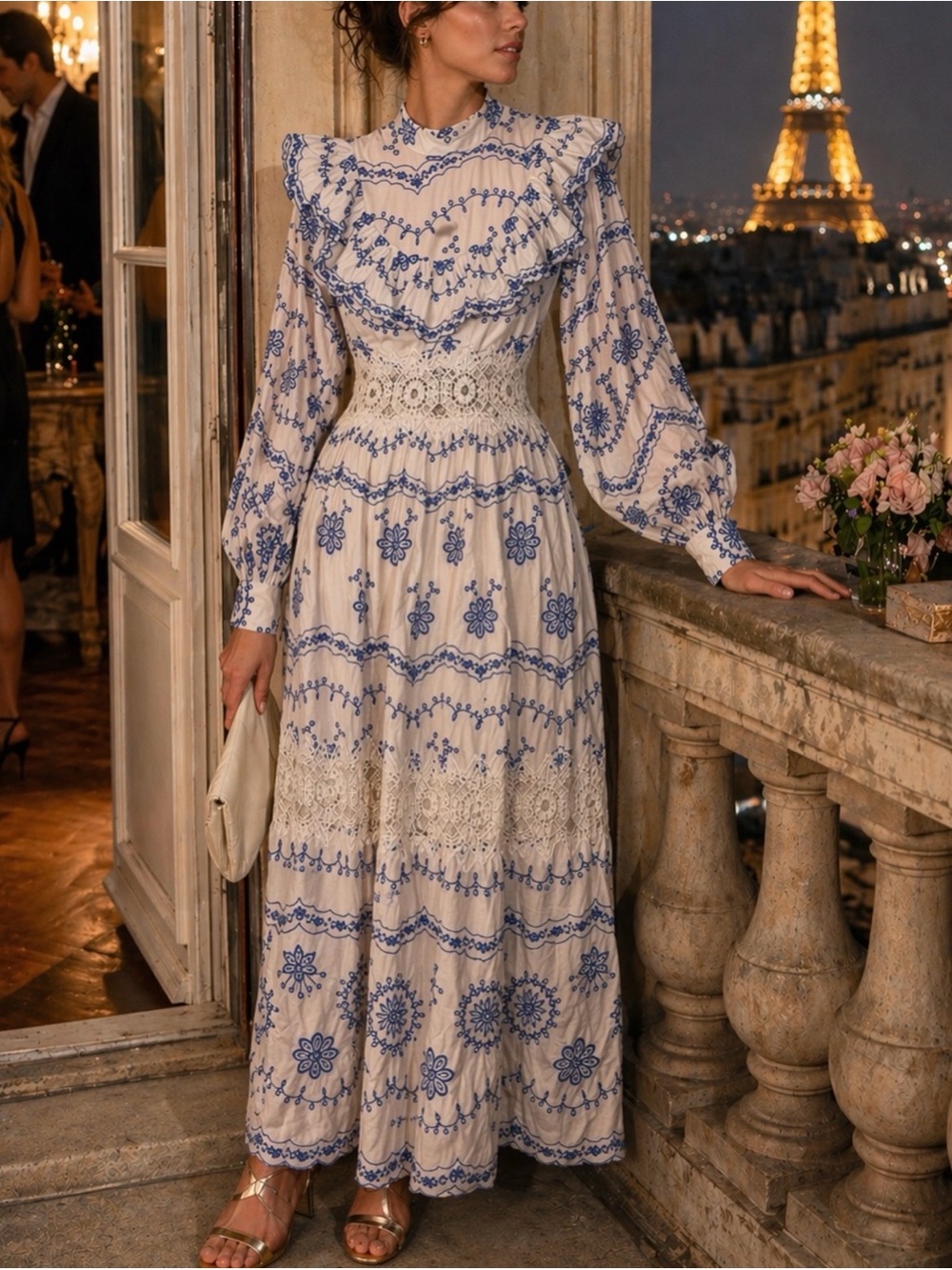 NWT | ASOS EDITION White Blue Eyelet Broderie Blouson Embroidered Dress Size 4